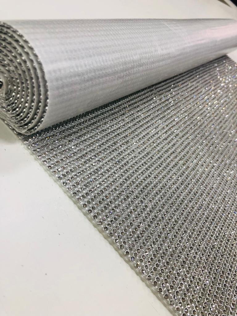 Manta De Strass Para Artesanato Dourada/prata 1,20m X 45cm